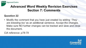 ECDL Coventry University: Advanced Word Weekly Revision Paper Question 22 - Comments