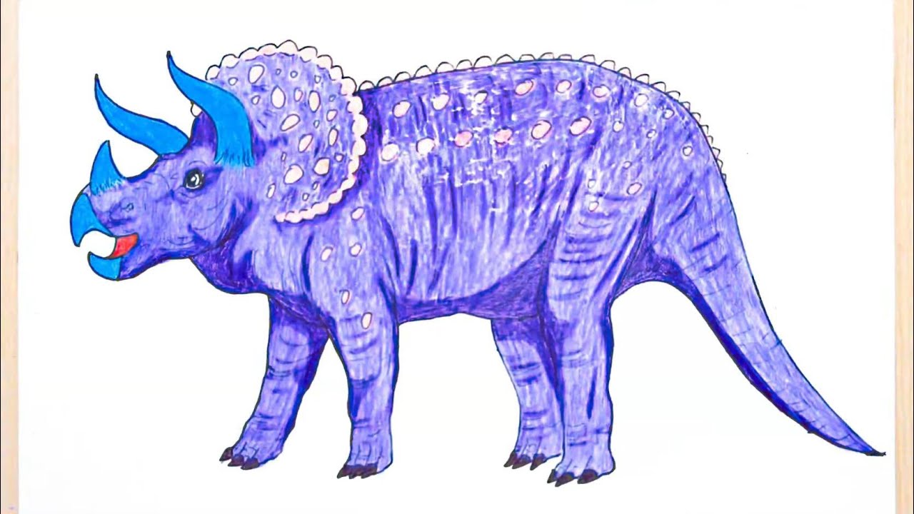 Jurassic world dinosaur color pencil drawing, how to draw triceratops ...