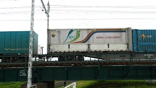 2019/03/30 JR貨物 安間川橋りょうから貨物列車5本 5052レに虹コン&イオン花王コンテナ
