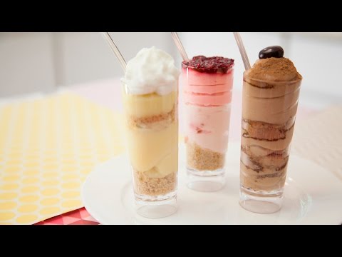 3 MINI DESSERT SHOOTERS (RASPBERRY CHEESECAKE, TIRAMISU, & BANANA CREAM PIE)