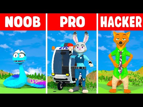 Minecraft ZOOTOPIA 2 STATUE BUILD CHALLENGE - NOOB vs PRO vs HACKER