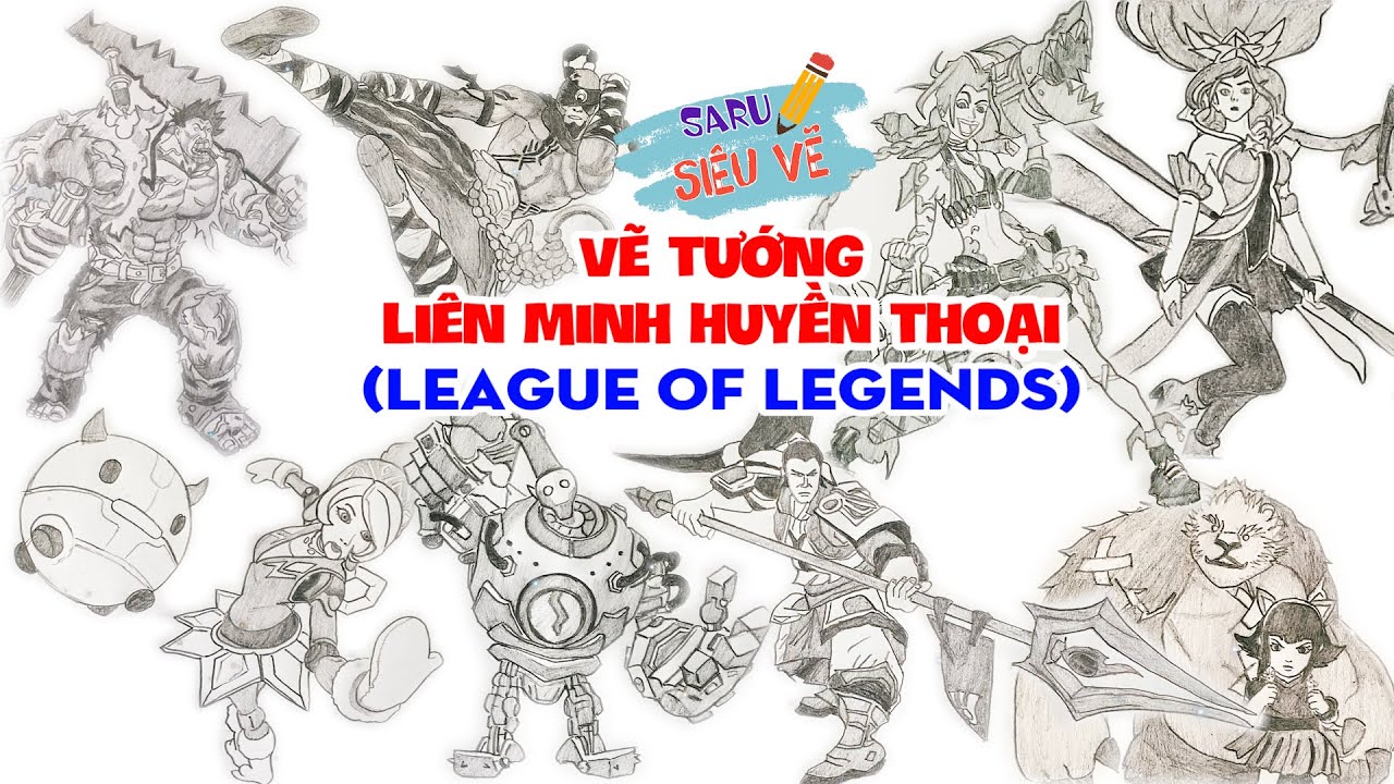 Vẽ Tướng Trong Liên Minh Huyền Thoại Như Yasuo, Garen, Jinx (Draw League of Legends) | SARU Siêu Vẽ