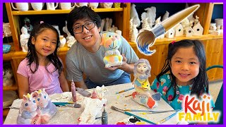 Emma and Kate Paint Color Me Mine! Learn Colors Pottery Painting Activity