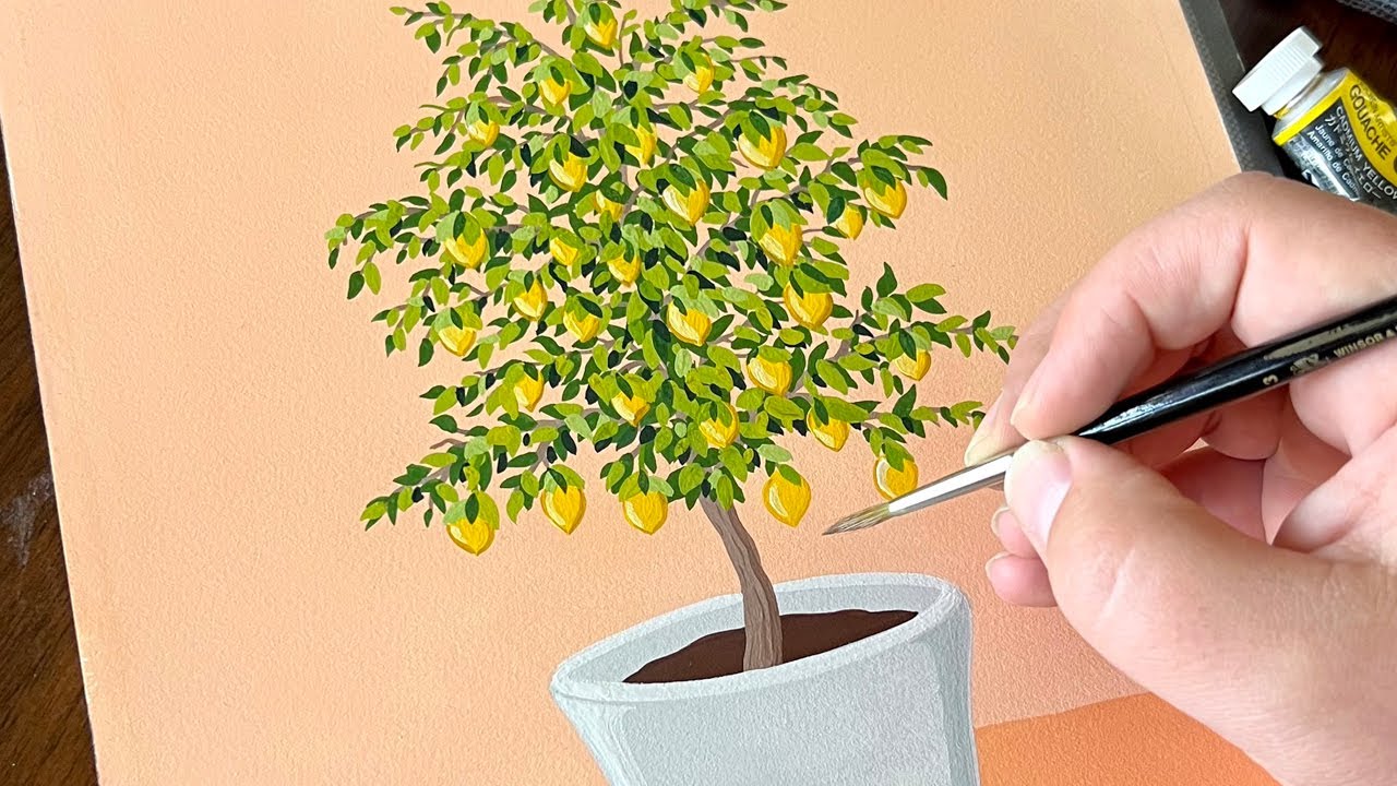 Painting a Lemon Tree with Holbein Artists Gouache 🍋 Paint with me