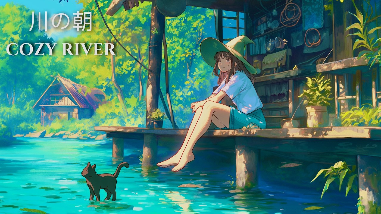 Cozy River Ambience 🌊 Relaxing Guitar BGM & Water Sounds | Morning at the Witch's Watermill | 作業用BGM