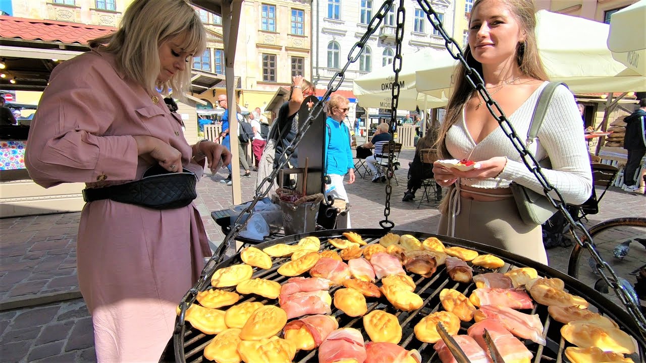 Street Food Market and Old Town. Walking Tour in Krakow, Poland