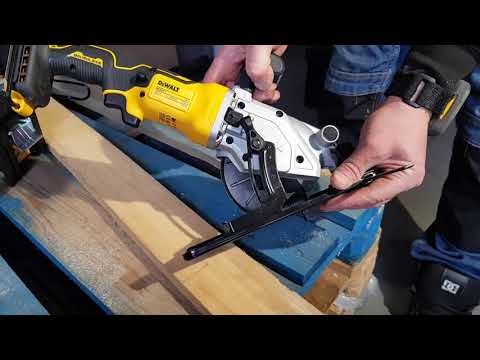 Video: Акумулаторен ръчен циркуляр DeWALT DCS571N-XJ SOLO, 18V, 115 мм., 4500 об/мин