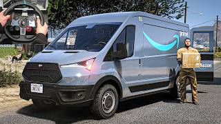 GTA 5 Working as Amazon Prime Delivery Van Driver | Steering Wheel Gameplay