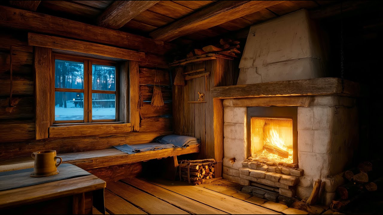 Огонь, дерево и тишина | Глубокая зимняя ночь в домике под фортепианную музыку