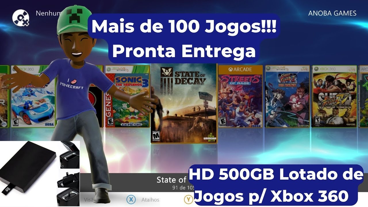 HD de 500 GB com Freestyle e Lotado de jogos para Xbox 360