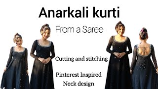 Anarkali Kurti Making from a Saree | Pinterest inspired neck design. Cutting and Stitching #anarkali