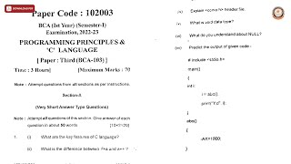 BCA 1ST SEM PROGRAMMING PRINCIPLES AND C LANGUAGE 2023 | MSDSU