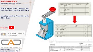 How to insert custom Properties like material, Mass, Stock Size.. inside the Assembly BOM Table