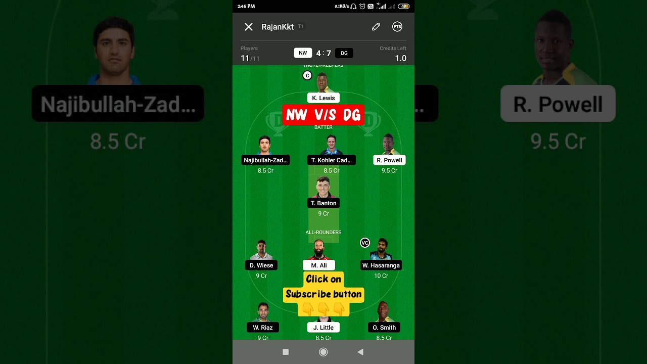 NW  VS  DG  DREAM11  TEAM PREDICTION | 