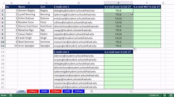 Excel Magic Trick 1098: Compare Two E-mail Lists with Formula: E-mail In List? Not In List?