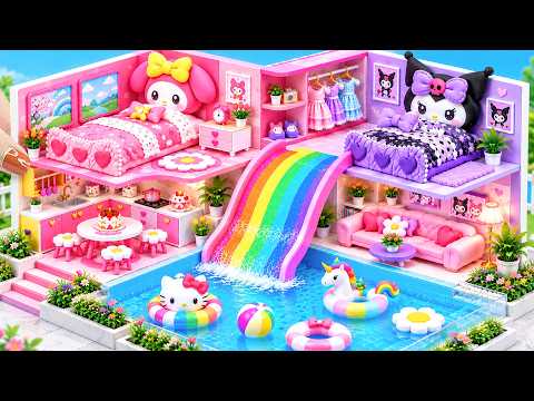 💗 Build Ultimate Hello Kitty & Kuromi House with Giant Rainbow Slide & Pool | DIY Miniature House