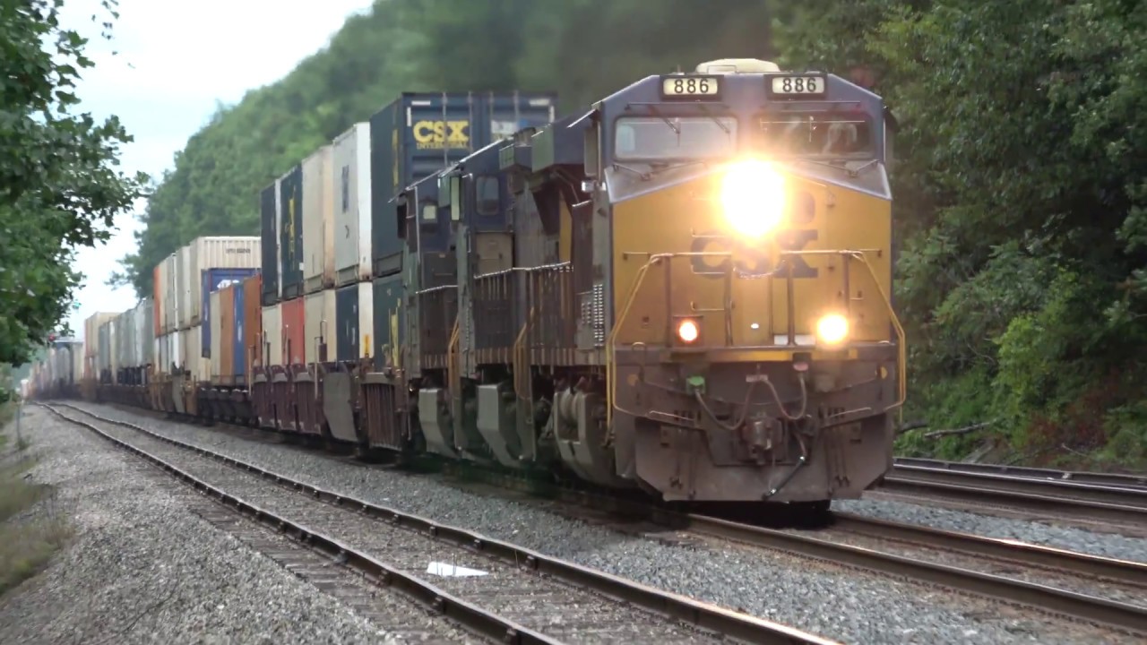 bnsf 5729 Huge CSX Van Train w New Block Signals at End of Video 4K