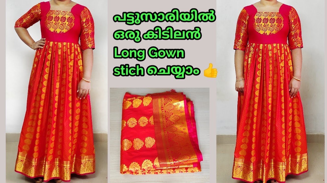 How I converted my mother old pattusaree into long dresscutting and  stitchingconverting old saree  YouTube
