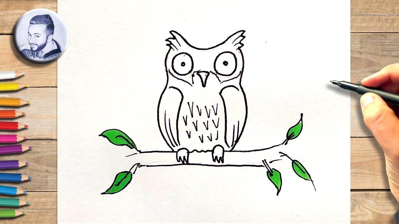 Comment dessiner un hibou sur une branche facilement étape par étape