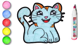 Drawing, painting, coloring nice cat for kids. How to draw Kawaii cute drawings. Easy to draw