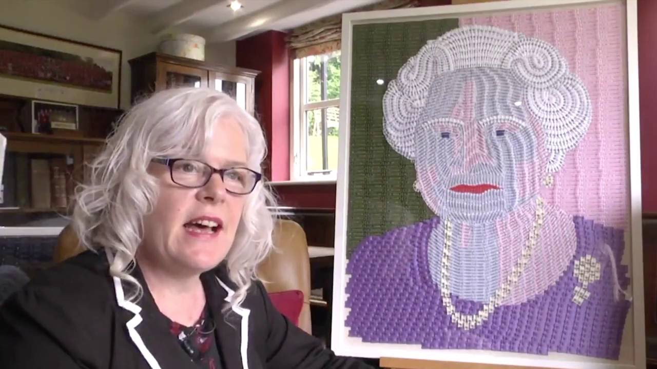 Interview with Artist Joy Pitts by Notts TV: Portrait of Queen made from army uniform labels