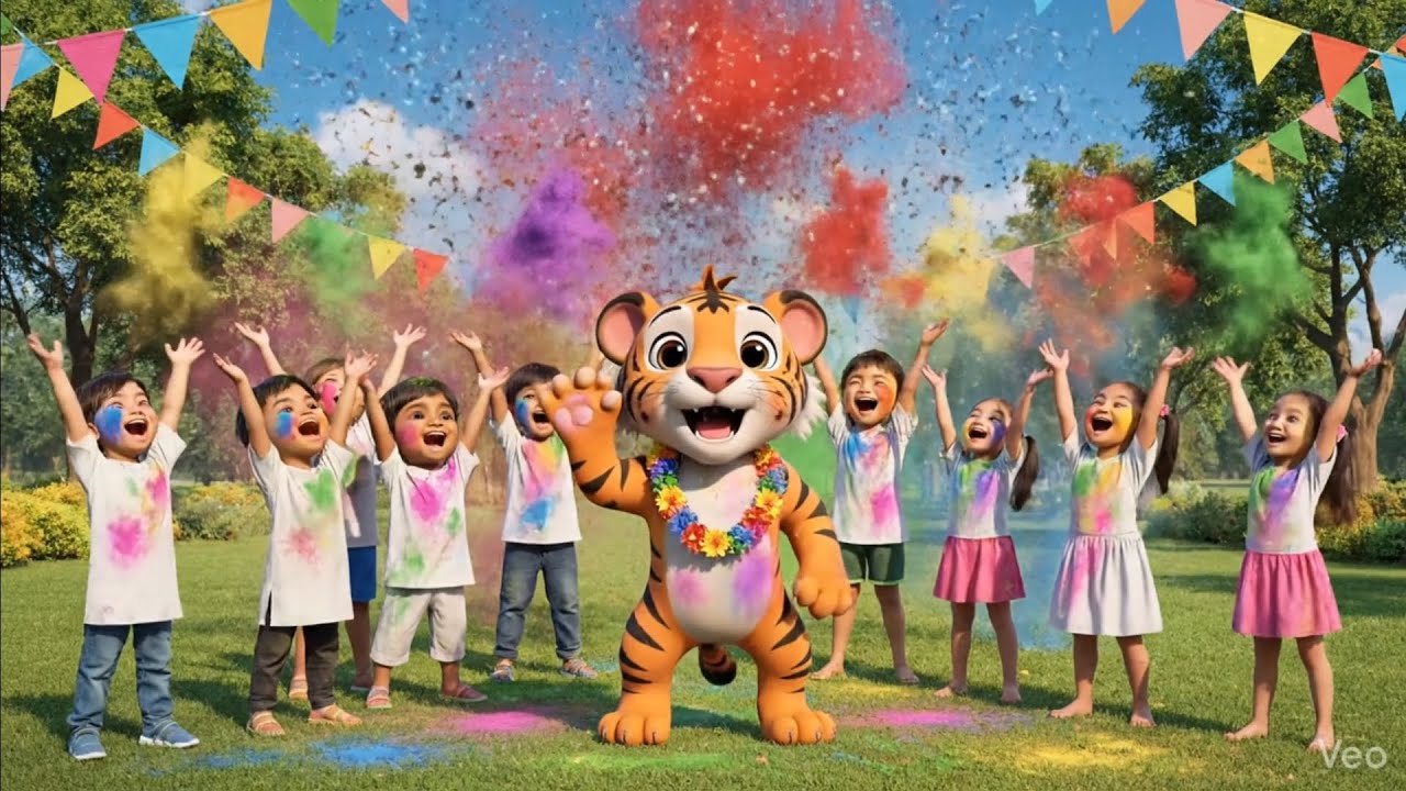 Holi Aai Cartoon Song 🦁 | Kids Holi Song | Cute Tiger Animation