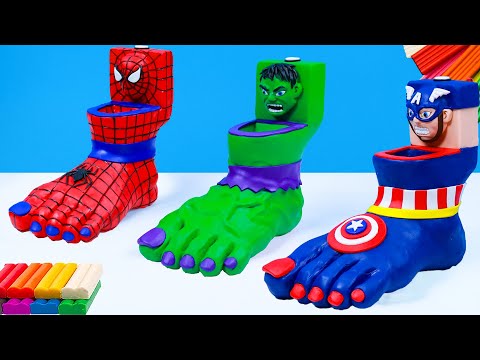 DIY Super Funny Toilet Foot Model of Hulk and Spiderman Made with Clay | Polymer Clay Tutorial