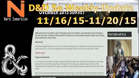 D&D Weekly Update-Rangers! Good news! (11/16/15-11/20/15) | Nerd Immersion