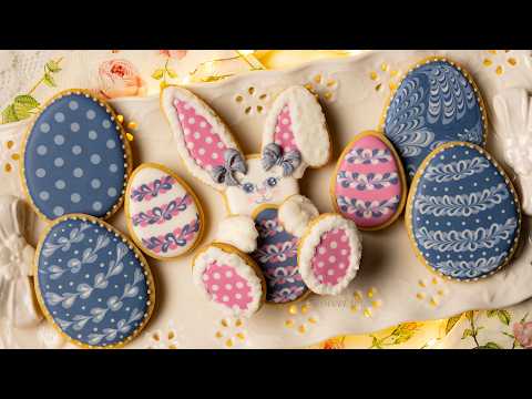 Full Tutorial Polka Dot Easter Bunny Cookie with Wet-on-Wet Royal Icing