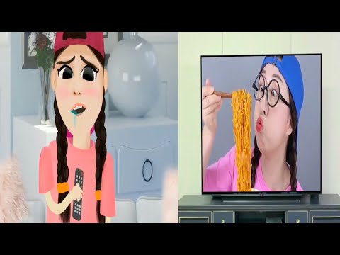 COMPARISON - Mukbang Black Noodle TTeokbokki 뽀로로 떡볶이 짜장면 먹방 도나 DONA vs Dona Animation