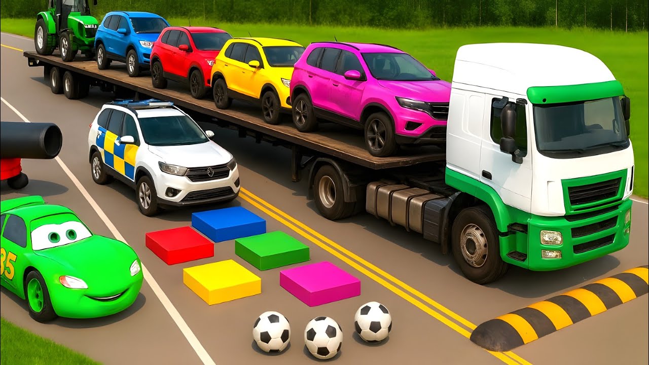 Double Flatbed Truck  / Big & Small / MCQUEEN vs 12Car #133 / BeamNG Gao Drive