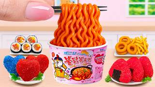 How To Cook Miniature Samyang Noodles with Corn Dog, Kimbap and Fried Squid by Tony Mini Food