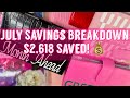 July Savings Breakdown: $2,618 Saved!