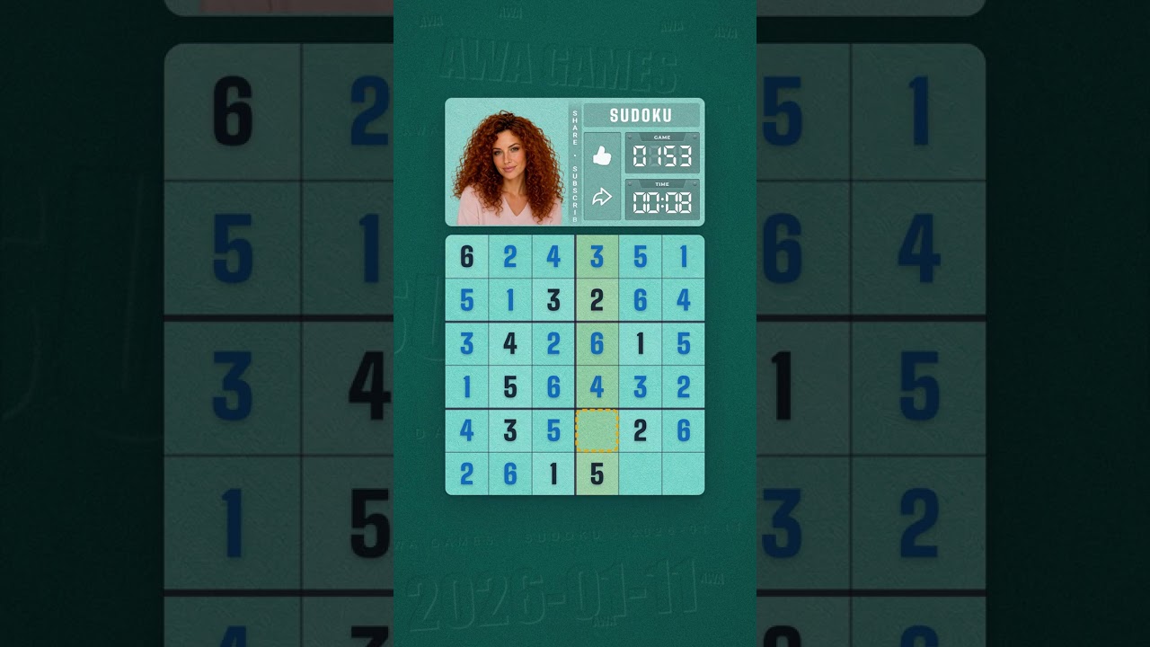 LinkedIn Mini Sudoku #153 solved board for January 11, 2026, 6x6 grid