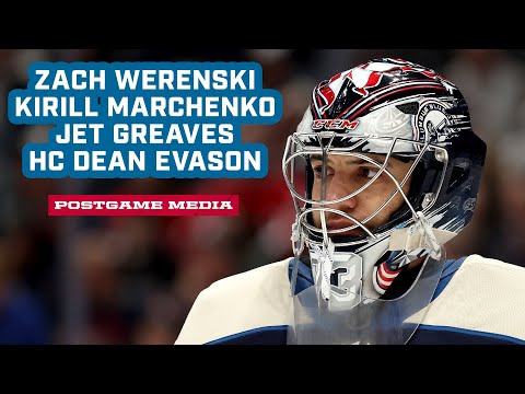 Zach Werenski, Kirill Marchenko, Jet Greaves & Head Coach Dean Evason - CBJ vs. NYR | Postgame Media