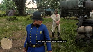 If Arthur is dressed like a Lawman, the Gang will react to it