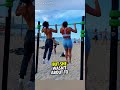 Girl challenges boy on the beach 