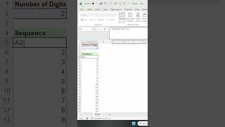 Sequence of Numbers for Given Number of Digit - Excel