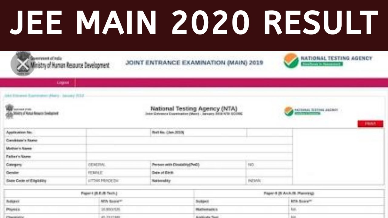 JEE MAIN SEPTEMBER 2020 RESULT ANNOUNCEMENT, jee main 2020 result