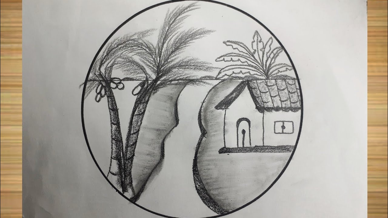 পেন্সিল দিয়ে খুব সহজেই গ্রামীন দৃশ্য  ড্রইং কিভাবে আঁকতে হয়