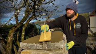 Building A Flint Block Stone Wall - Cement Mortar Top!