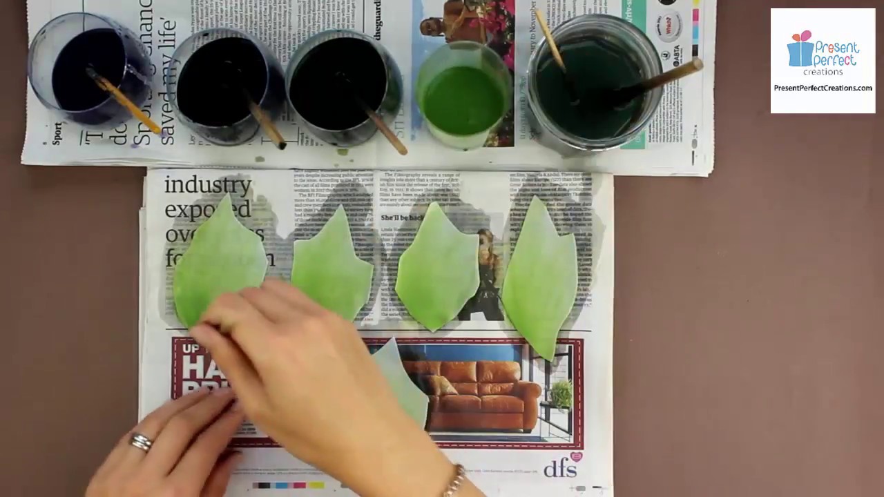 Dyeing velvet leaves for textile jewellery and hat trims
