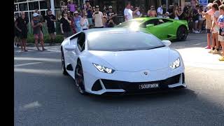 Supercars leaving the sunset supercar run | Huracan EVO  , GT , Vantage F1 edition , 720S and more .