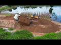 Dump Truck Drive Back Unloading Landslide Overturned - Recovery Dump Truck Stuck - Excavator Struck