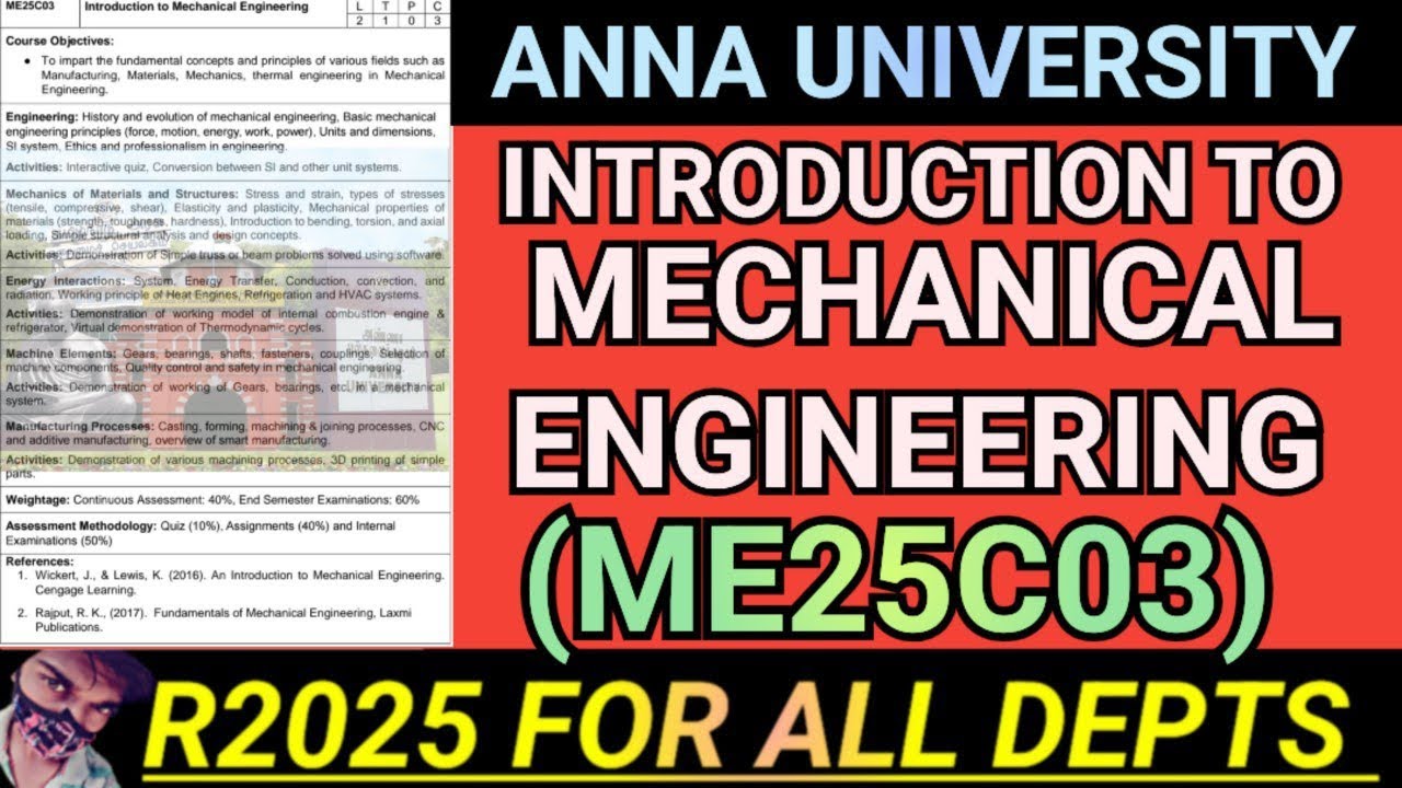 Introduction to Mechanical Engineering Regulation 2025 Anna University ...