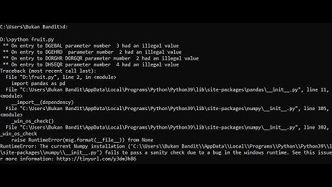 Numpy Error : On entry to DGEBAL parameter number 3 had an illegal value