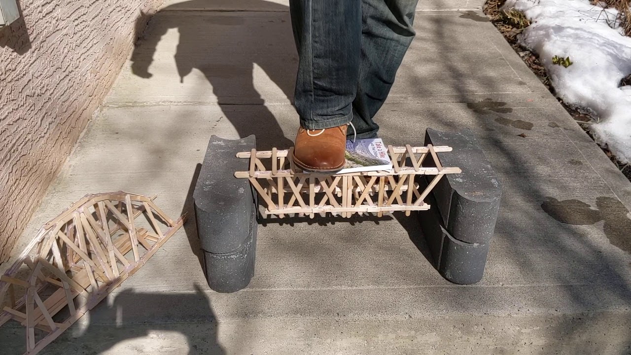 100 popsicle stick truss bridge, 180lb test YouTube