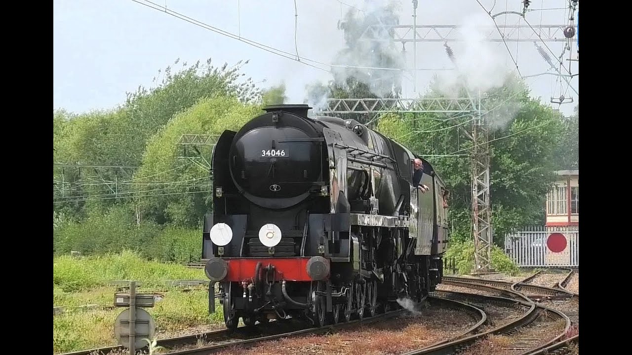 34026 Steam Engine STEAM returns to the MAINLINE !! 34046 'Braunton', Crewe, 17th June ...