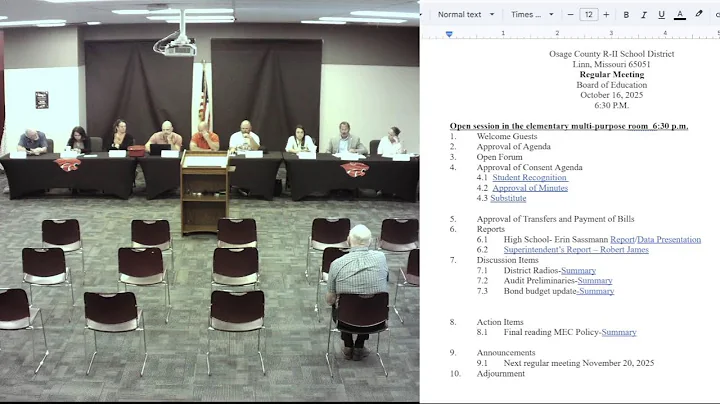 Osage County R-II Board of Education Meeting October 18, 2025