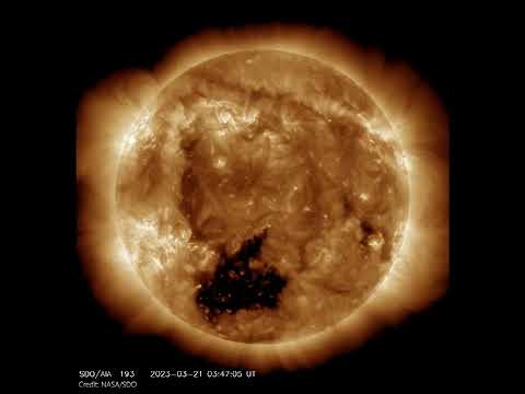 Large hole in the Sun's Atmosphere. Credit: NASA/SDO